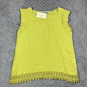 Terzo Millennio Shirt Womens Large Lime Green Linen Sleeveless Crochet Hem Italy